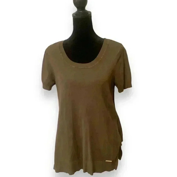 Michael Kors Short-Sleeve Olive Green with Gold Detail Sweater - Picture 1 of 10